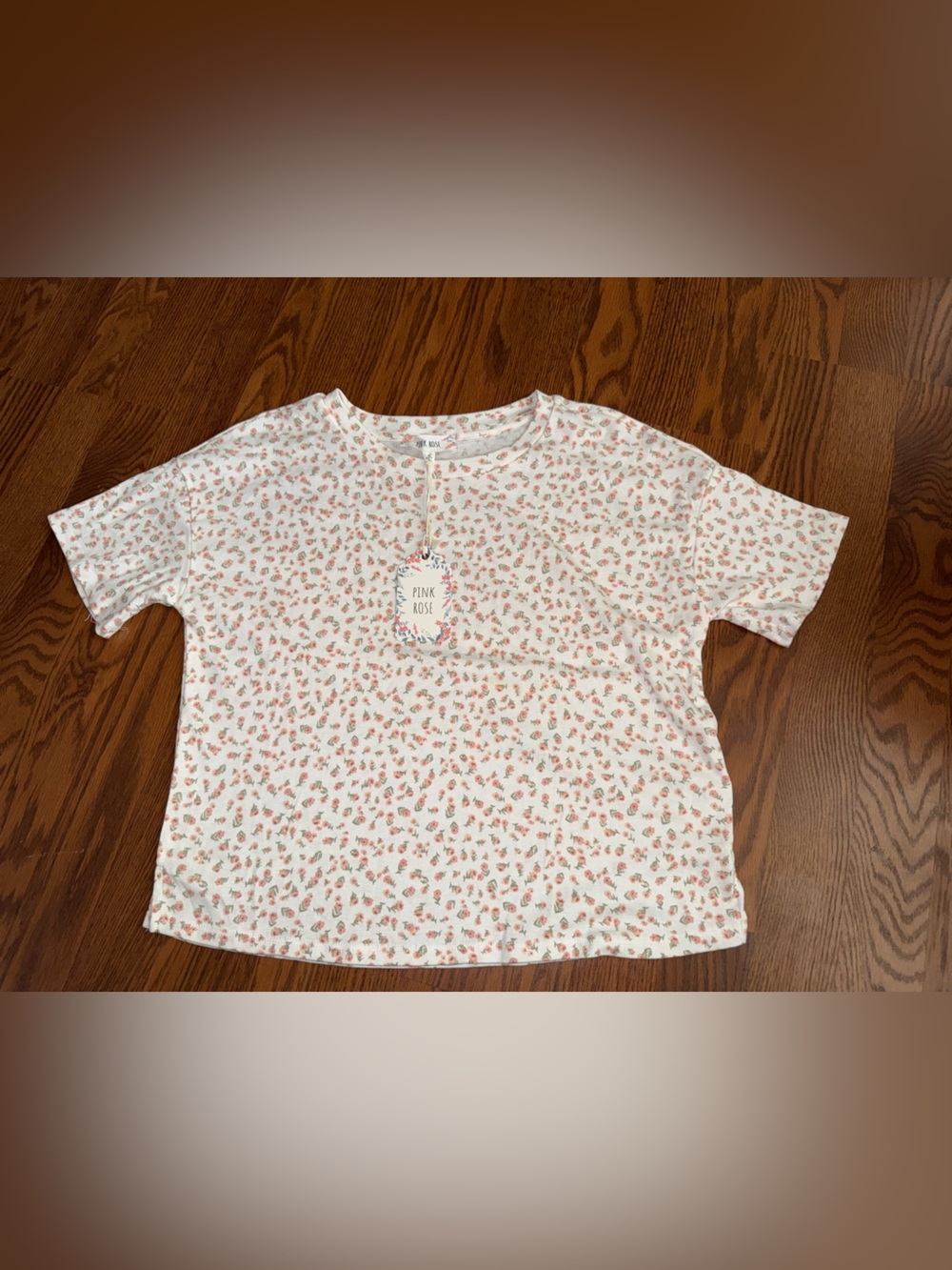 Pink Rose White Short-Sleeve Tee with Pink Floral Print